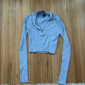 Garage Light Blue Ribbed Long Sleeve Top